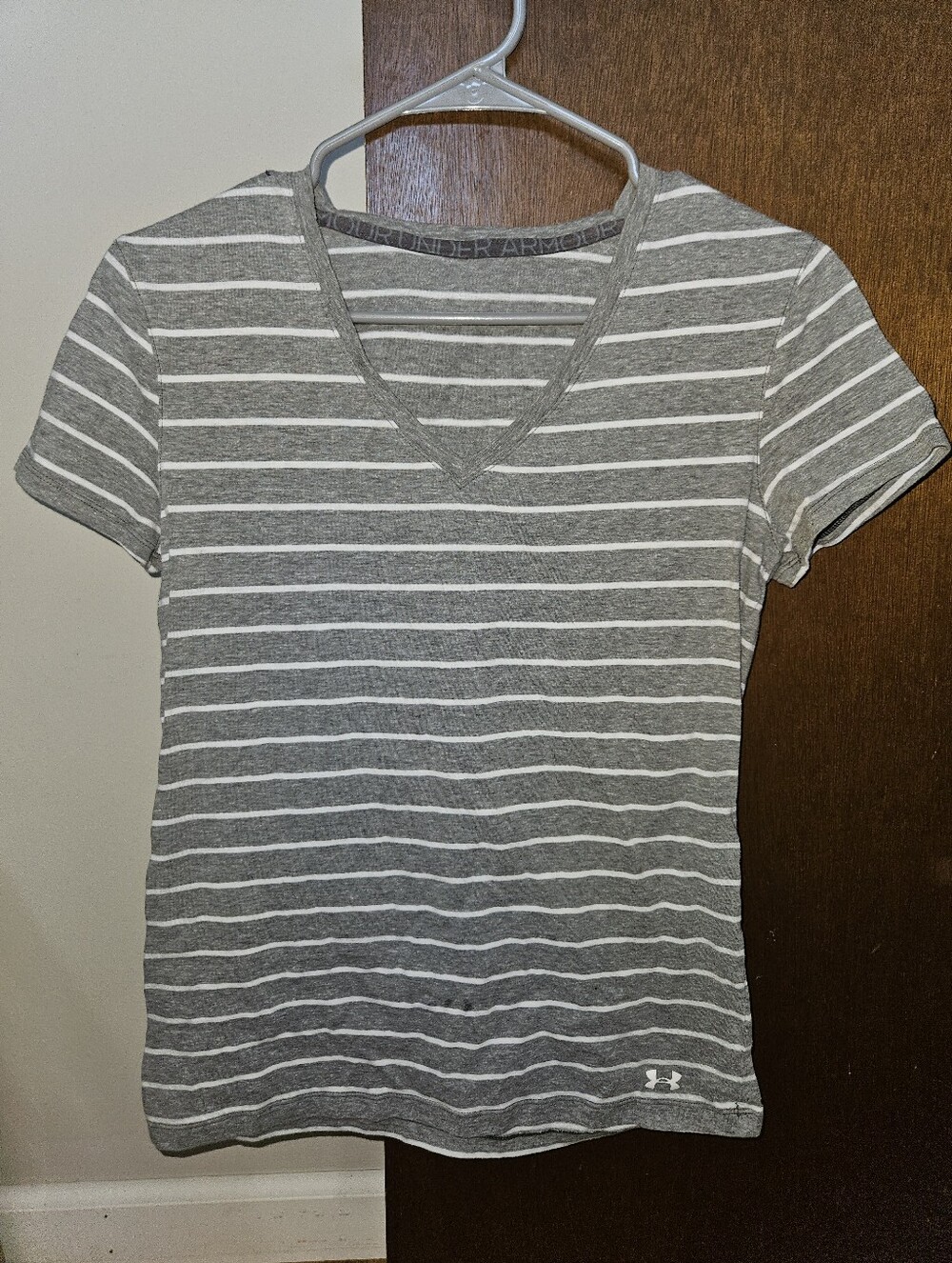 Under Armour Gray & White Striped V-Neck Performance Tee